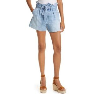 Veronica Beard Jeans Nori Paperbag Waist Pleated High Rise Denim Shorts in Nova
